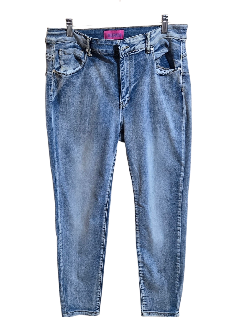 Telepatia Women's Distressed Jeans Size 15 Skinny Ankle Mid Rise Medium Wash